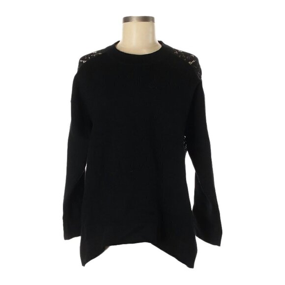 🌺 Zara Boho Black Floral Lace Sheer Back Relaxed Fit Pullover Sweater Size S - Picture 2 of 10